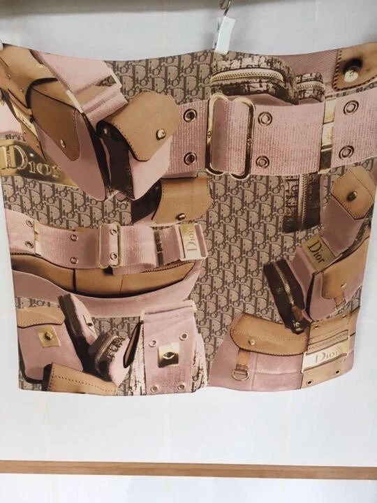 Authentique foulard trotteur Christian Dior vintage rose beige deadstock pas utilisé