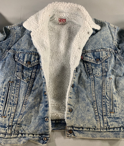Levi’s Acid Wash Sherpa Lined Trucker Jacket USA 70609-0219 Denim Type 3 80s L - Picture 3 of 10
