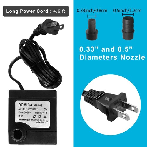 90 GPH Mini Submersible Pump Small Fountain Pump 5W 350L/H for water feature ... - Picture 5 of 6