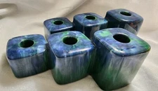 Royal Haeger Pottery Block Candle Holders Green Agate Blue Pair MCM R-397