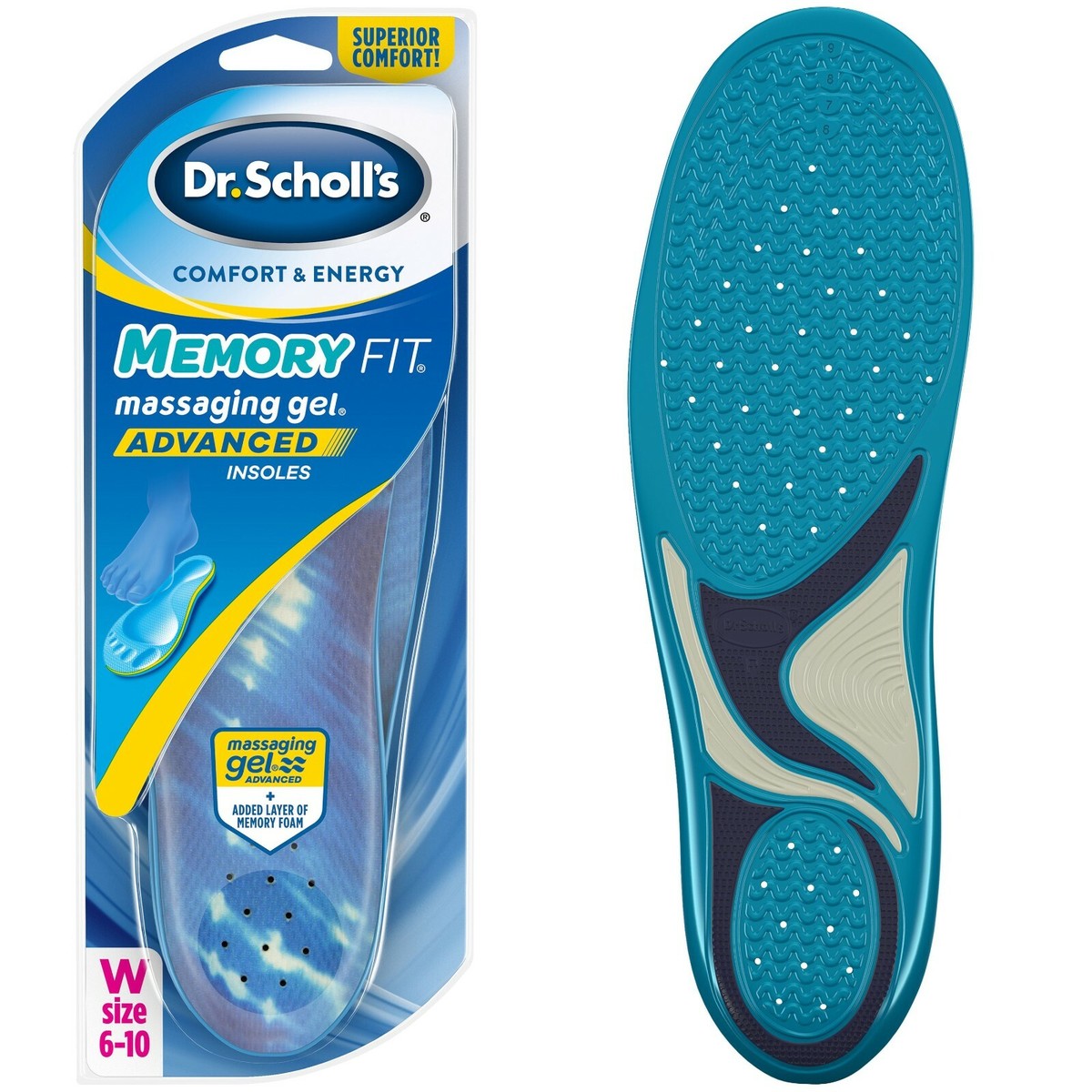 Scholl's MEMORY FIT Insoles W/ Massaging Gel Advanced Pair (Women's  6-10)+