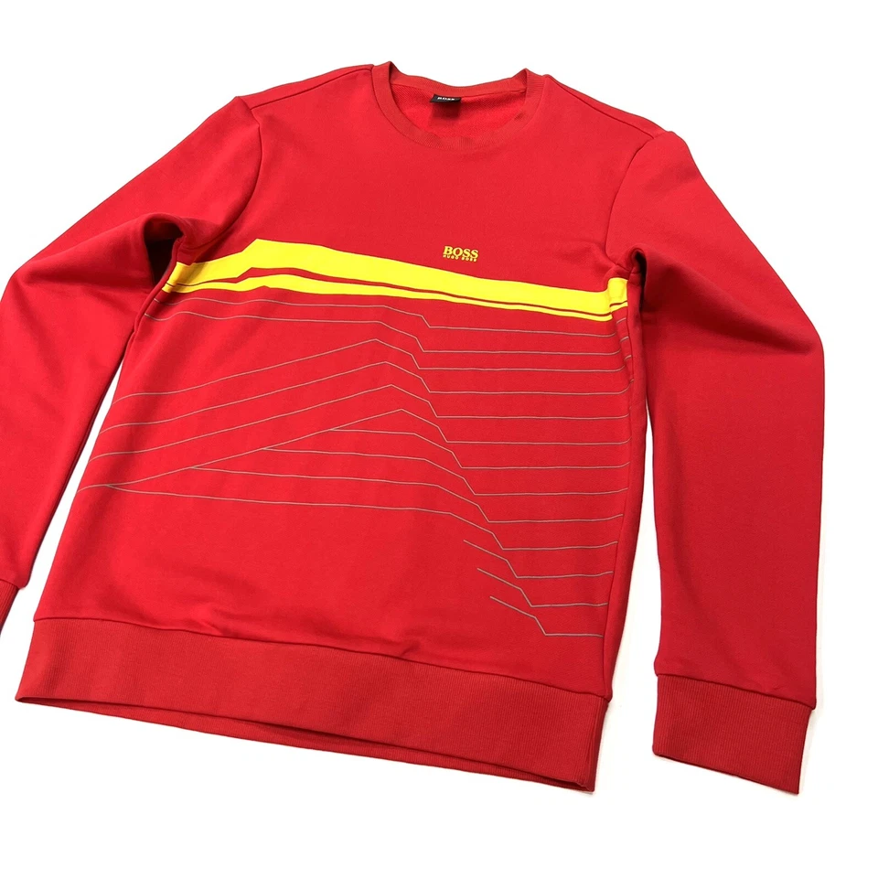 Hugo Boss Hombre Ajuste Regular Cuello Redondo Sudadera en Rojo Talla M - Imagen 4 de 4