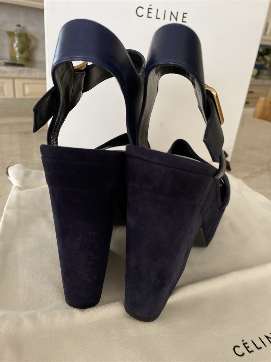 Celine navy suede&leather new Platform sandals SZ 8.5,box