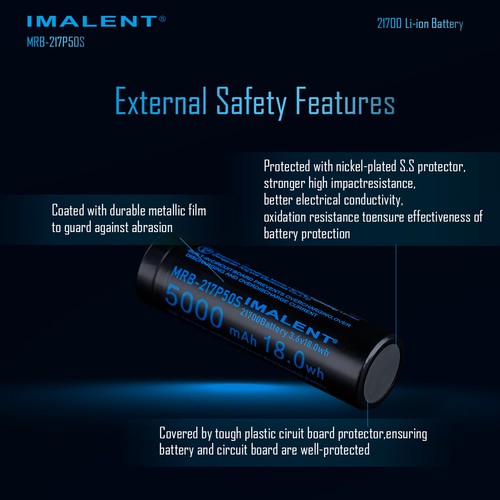 Batería recargable IMALENT 5000mAh para faro HT70 HT50 MRB-217P50S batería - Imagen 9 de 10