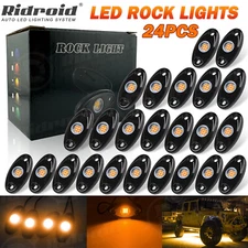 24Pcs Amber LED Rock Light Pods Underbody Glow Lamp Offroad SUV Pickup Truck UTV