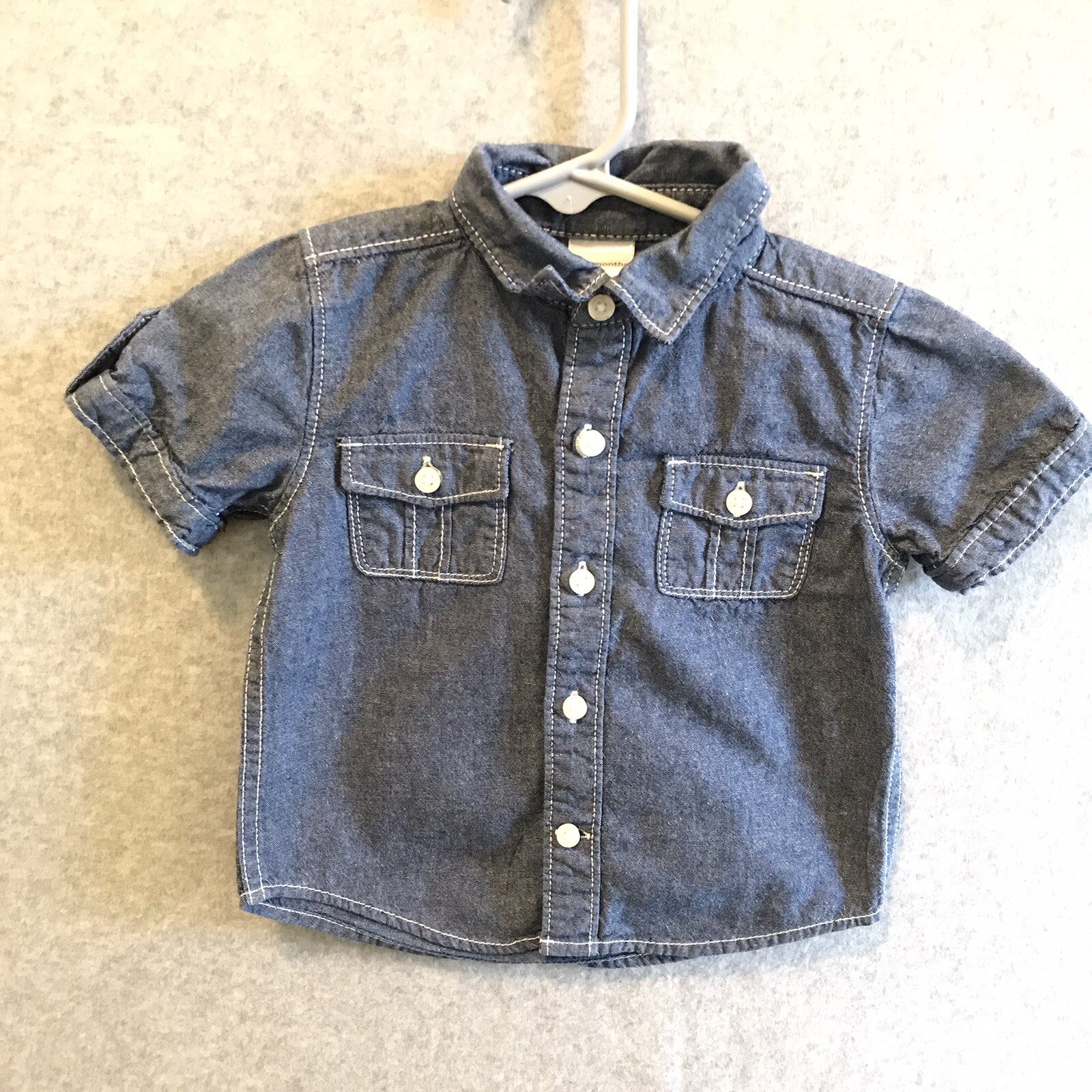 Gymboree Baby Boys Button Up Shirt Size 612M Chambray Blue Denim Short