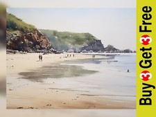 Serene Beachscape Watercolor Print 5" x 7" - Coastal Scene Wall Art