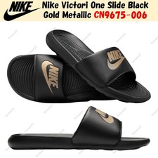 Nike Victori One Slide Black Gold Metallic CN9675-006 Men's Size