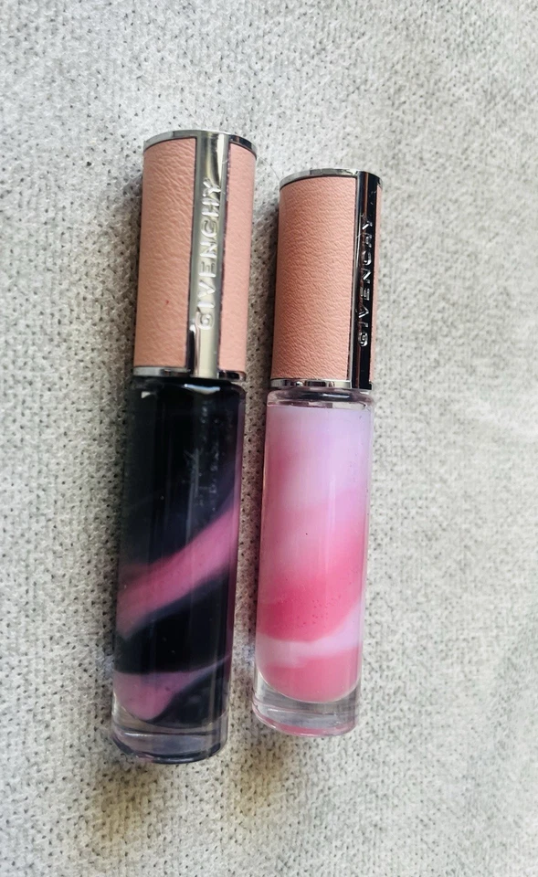 Givenchy Rose Perfecto 2 X Liquid Balm Lip Glosses 011 Black 001 Pink Hydrating - Image 4 of 4