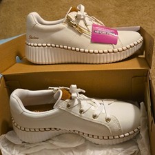 SKECHERS Wilshire Blvd-Zip Stride White Canvas Zipper Sneakers US 6
