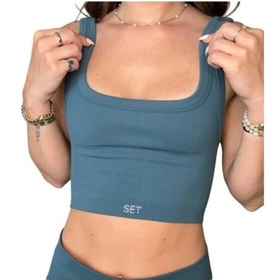 NWOT Set Active Sculptflex Box Tank Bra Womens S Blue/ Green Athleisure Active
