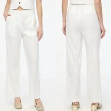 J. Crew Size 14 Wide Leg Linen Blend Pleated Trouser Pant White Classic BY754
