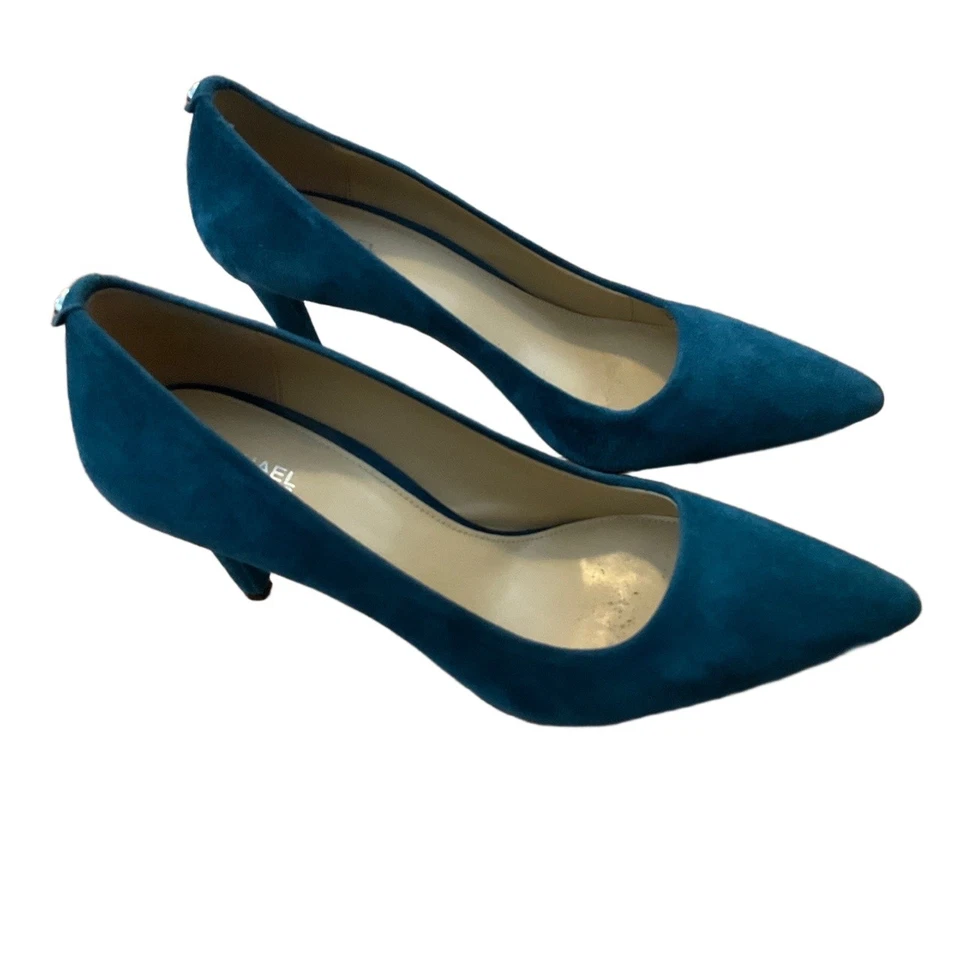 Michael Kors Teal Pointed Toe Suede Material Kitten Heel Embellished Heels US 9 - Image 3 of 4