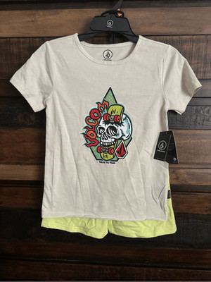 Volcom Cream Short-Sleeve Tee with Neon Graphic Tee & Shorts