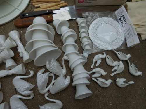 Wedding Cake Decorating Supplies Lot Pillars Bells Swans Plates Books Tools + - Picture 3 of 11