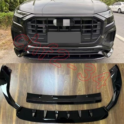 Fits For Audi Q8 Gloss Black Maxton Design style Front Bumper Lip 2018-2024