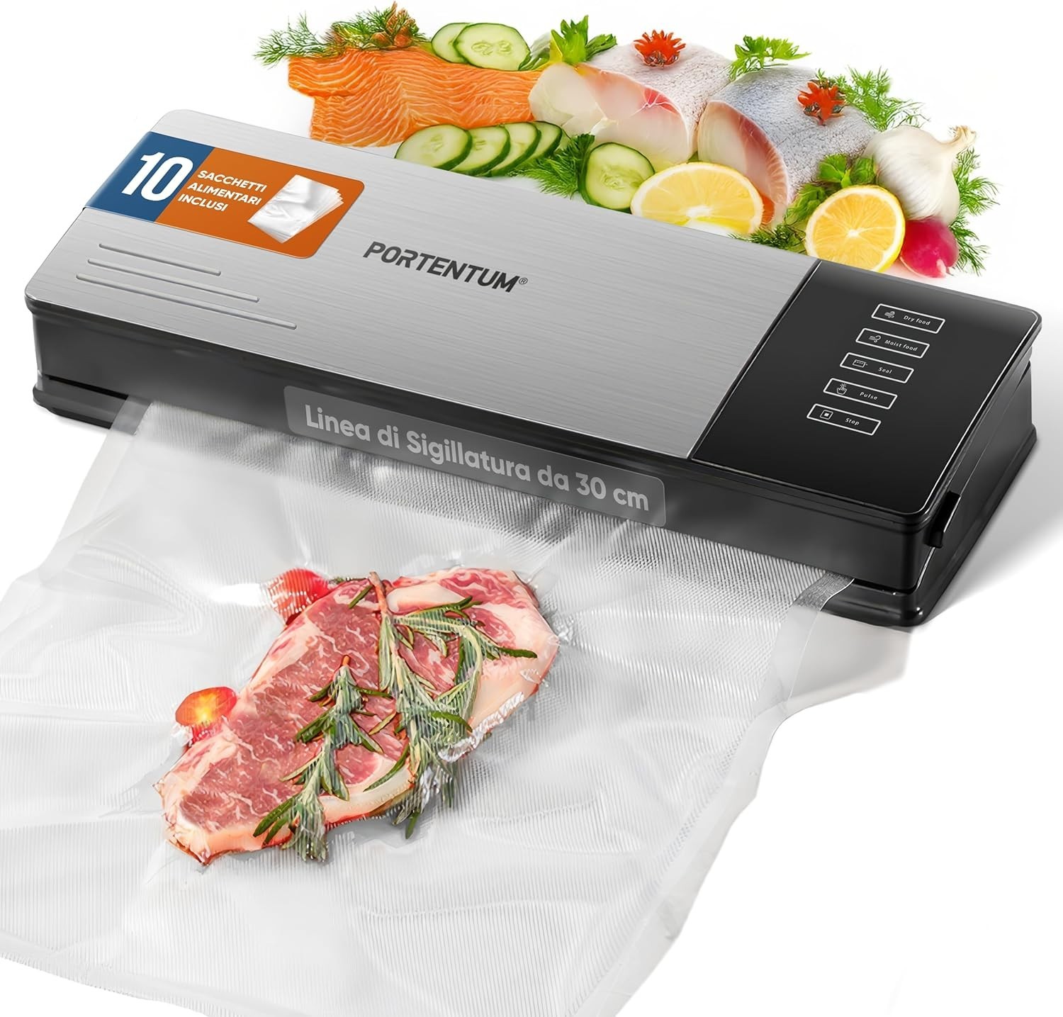 PORTENTUM Macchina Sottovuoto Alimenti Professionale + 10 Sacchetti Gratis