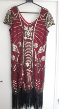 Fundaisy 1920's Great Gatsby Flapper Style Dress Red and Gold Size XL UK16