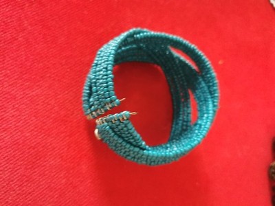 Vintage Breit  Türkis Perlen Handgemacht Wire Wrap Armreif Armband