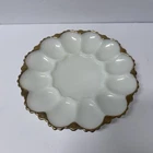 Vintage Milk Glass Egg Plate/Gold Trim by Anchor Hocking 12 Eggs 10"