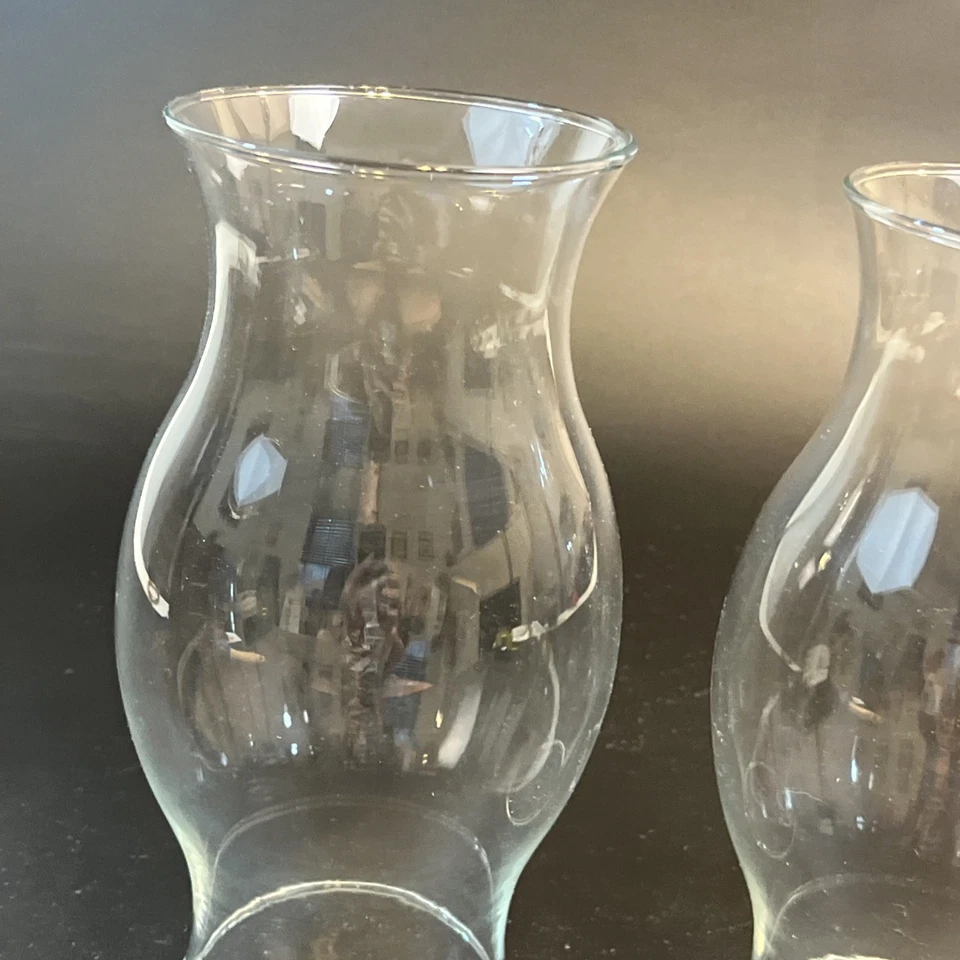 2 Vtg Clear Glass Hurricane Lamp Globes Shades Chimney 8.5” Tall x 3.5” Pair Set - Image 2 of 4