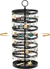 6 Tier Rotating Earring Holder Organizer Display Tree with Metal Tray, Adjustabl