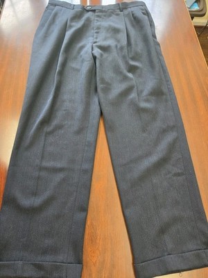 Vintage Austin Reed Wool Trousers Pleated Cuffed Dress Pants Blue 37x30(measure)