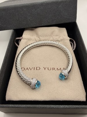 David Yurman 7mm Sterling Silver Bracelet Blue Topaz Size Medium