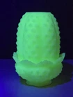 Fenton Custard Hobnail Uranium Glass Fairy Lamp VTG Candle Holder Light GLOWS