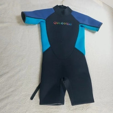 GoldFin Unisex Kids Wetsuit Size 8 Black Teal Blue Short Sleeves Swim