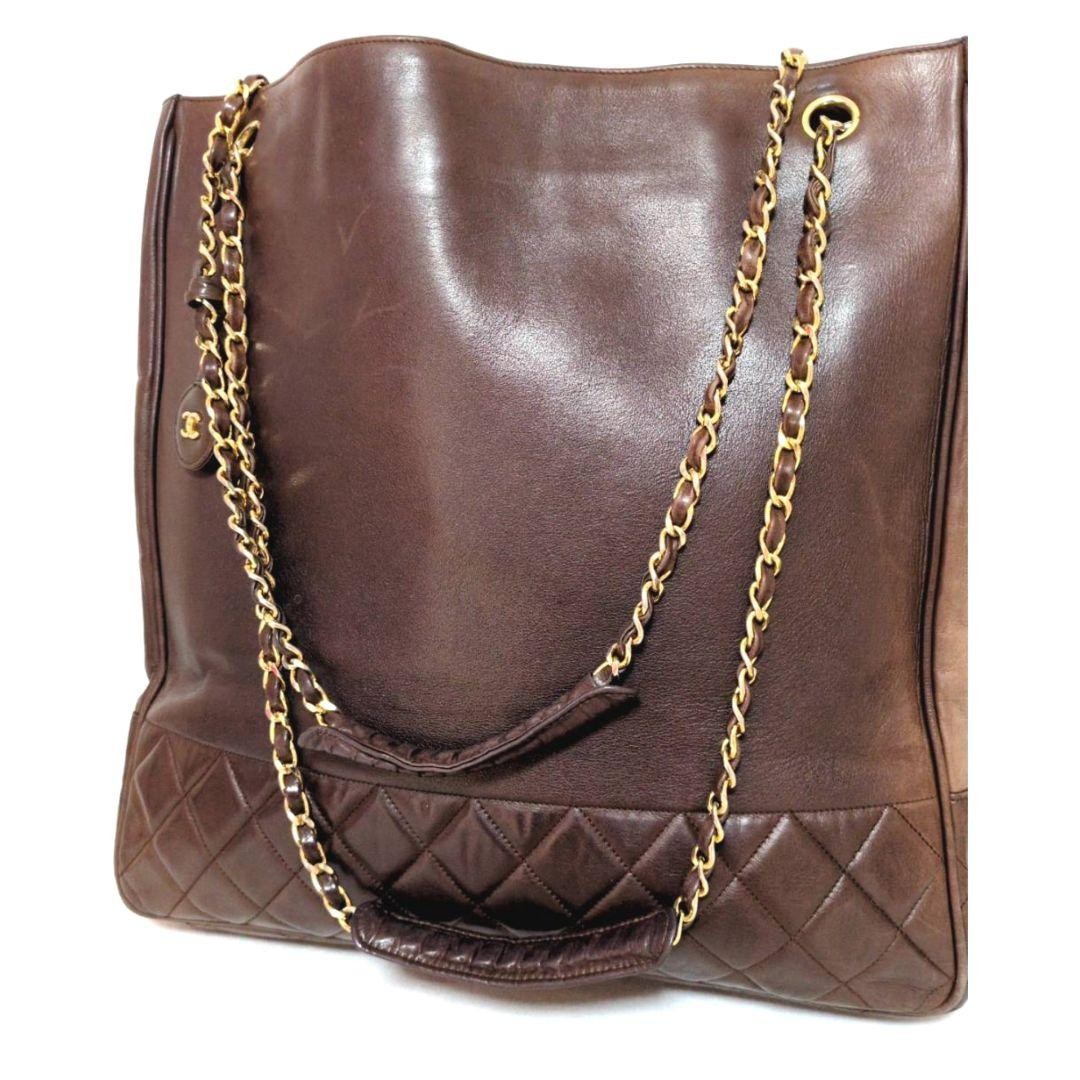 Chanel Brown Matelasse Leather Chain Tote Shoulder Bag Pre-Owned Japan
