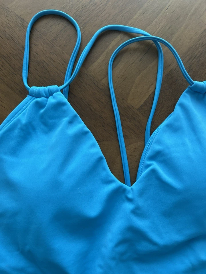 Shade & Shore 女式中号蓝色系带连体泳衣青色 — 第 2/4 张图片