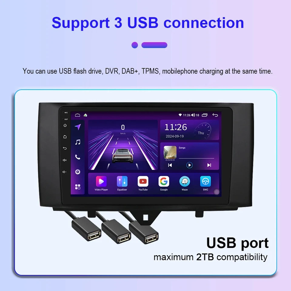 For Smart Fortwo 451 2010-2015 Android Car Radio CarPlay GPS Navi Stereo Screen - Image 4 of 4