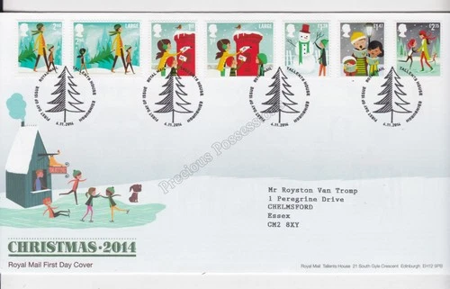 GB ROYAL MAIL FDC FIRST DAY COVER 2014 CHRISTMAS STAMP SET TALLENTS PMK
