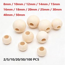 8mm to 50mm Natural Round Untreated Plain Wooden Beads Large Hole For DIY Craft