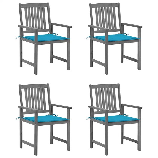 GartenstüHle Mit Kissen 4Er Set Massivholz Akazie Grau Terrasse-image