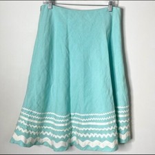 J. McLaughlin Women  s Size 10 Embroidered Appliqu  100 Linen Skirt