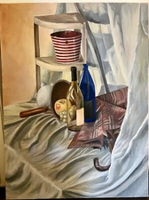 Mid Century Still Life Oil Canvas Painting UnSigned Post ImpressIonism Vintage g