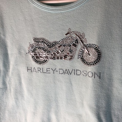 T-shirt Harley Davidson moto donna piccola blu borchie bici 2005 AZ Y2K - Foto 6 di 8