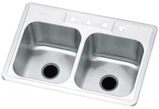 NEW STERLING 11402-4-NA 8" STAINLESS STEEL HEAVY GAUGE DOUBLE BOWL KITCHEN SINK