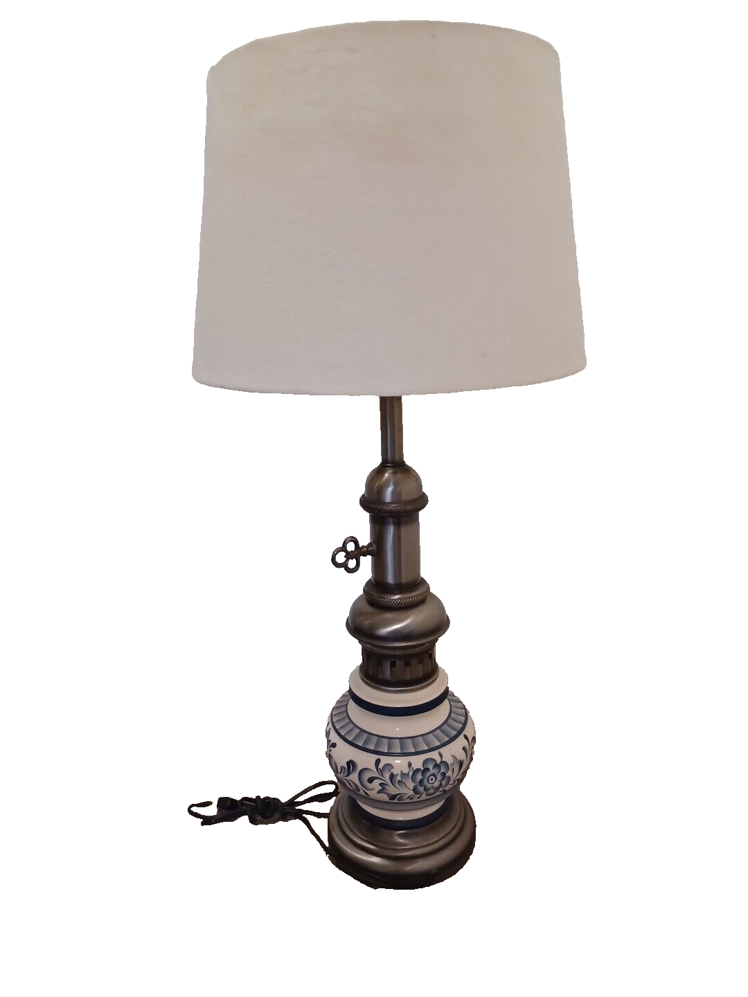 Table Lamp Cobalt Blue Porcelain & Pewter 29