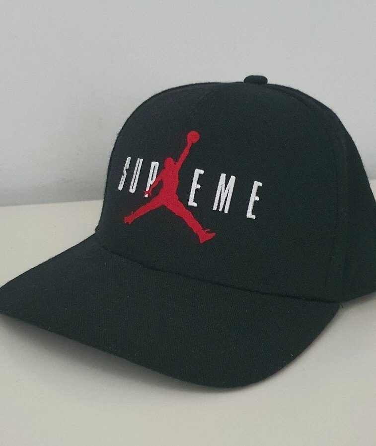 FW15 Supreme X Jordan Schwarz 6 Panel Cap Jumpman Hut Selten