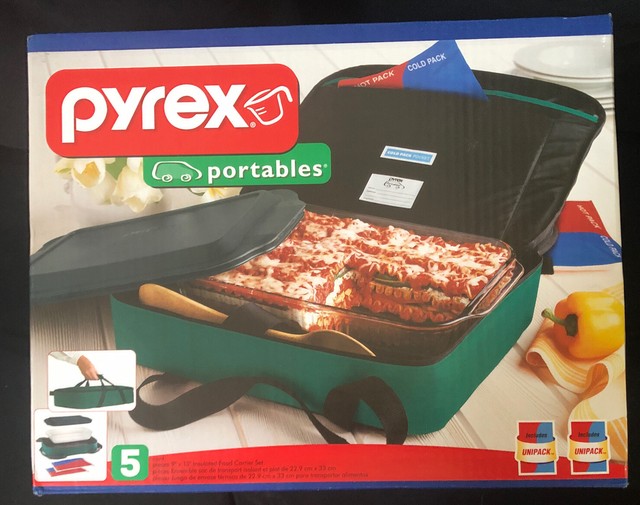 PYREX Portables 5 Piece 9x13 Insulated Carrier Lasagne Dish 2 Hot Cold