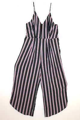 Free Press Womens Jumpsuit Red Black Stripe Spaghetti Strap V Neck Wide Leg XL