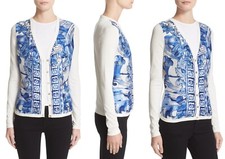 VERSACE COLLECTION Baroque Flower Greek Key MixMedia Cardigan Top sz L(46),M(44 