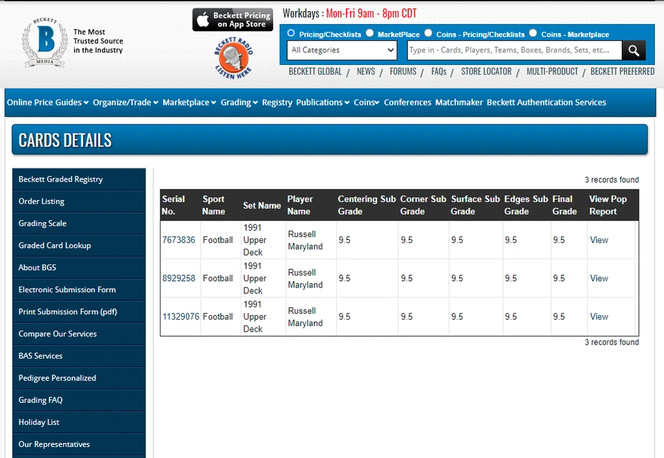 Russell Maryland BGS 9.5: 1991 Upper Deck RF Rookie Year Card Gisto POP 3 - Image 3 of 4