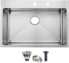 33 X 22 Inch Drop in Stainless Steel Kitchen Sink, Single Bowl 16 Gauge Top Moun