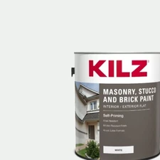 Self-Priming Masonry Stucco Brick Paint Interior/Exterior Flat White 1 Gallon