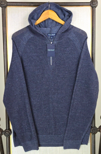 PETER MILLAR NEW $395 Linen and Merino Wool Hoodie Sweater 1/4 Zip Sz Large Mens