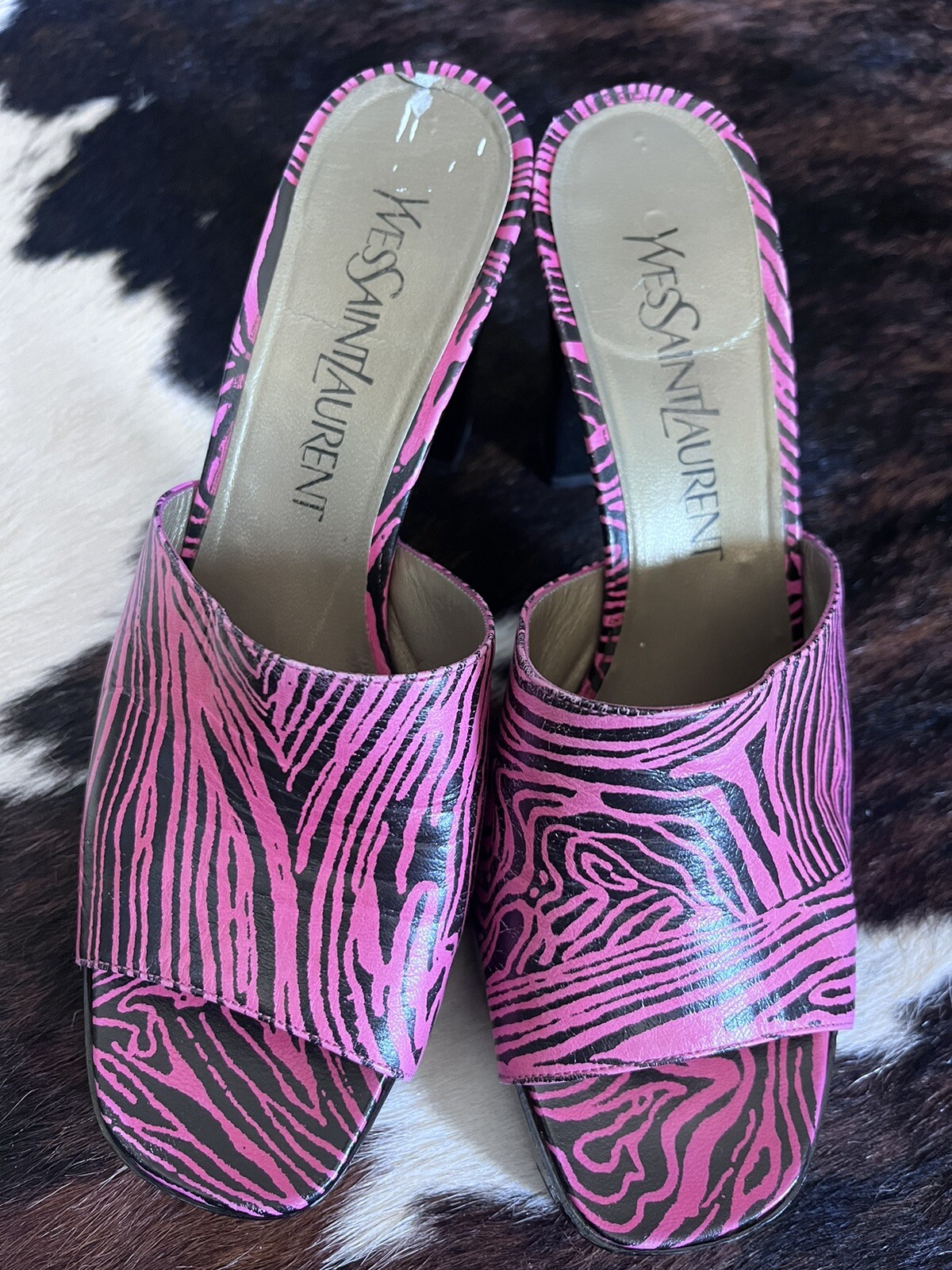 Yves Saint Laurent Taglia 7 Rosa Stampa Animalier ? Tacchi